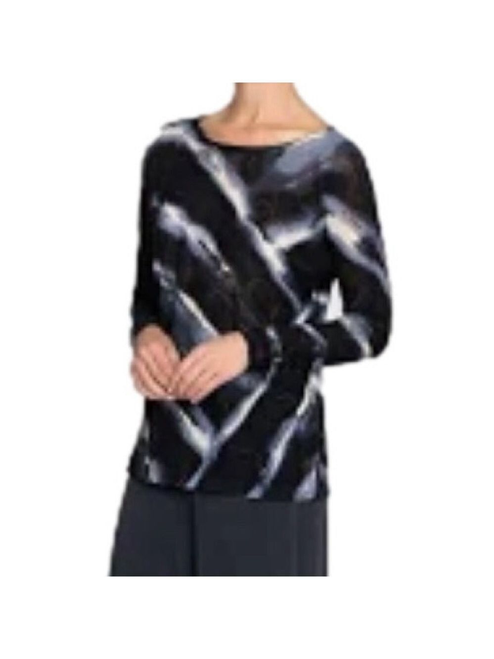 Nic + Zoe Linen Blend Ombre Long Sleeve Boat Neck Top Medium Blue